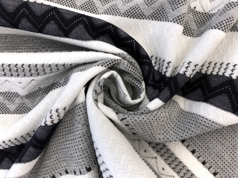 Poly Blend Novelty Knit in White Grey Navy1