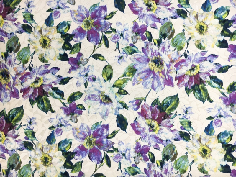 Silk and Cotton Blend Jacquard with Abstract Watercolor Flowers0