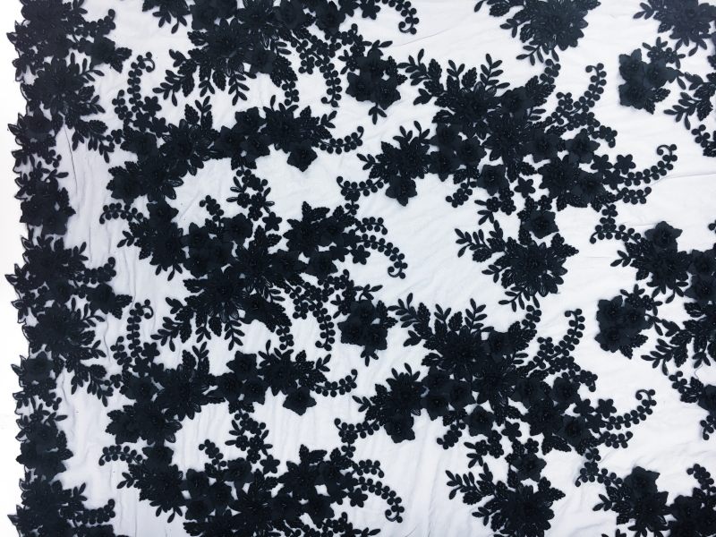 Beaded and Embroidered Tulle in Midnight Navy0