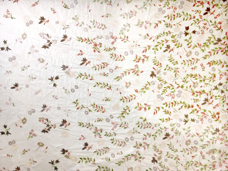 Embroidered Silk Shantung with Leaves and Vines0
