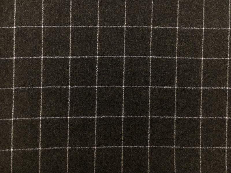 Italian Virgin Wool And Lycra Window Pane Flannel in Moss0