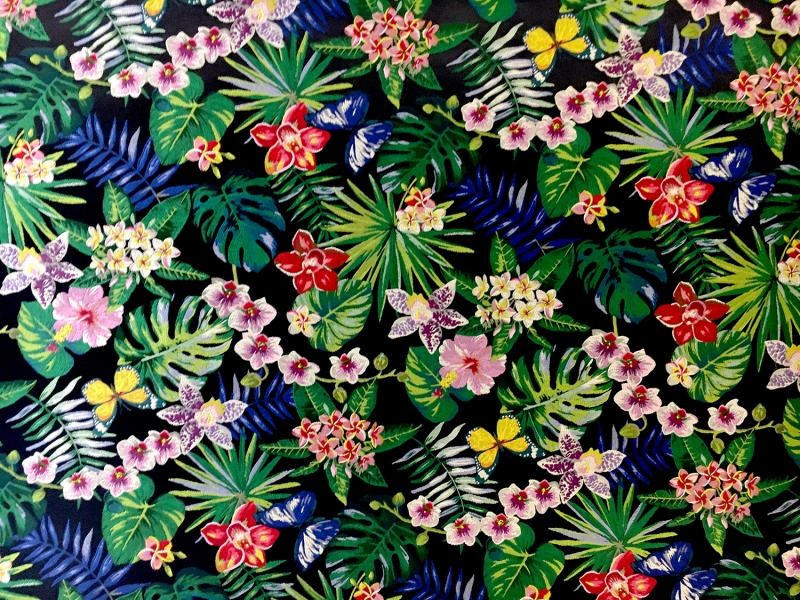 Polyester Jacquard Brocade with Colorful Tropical Florals0