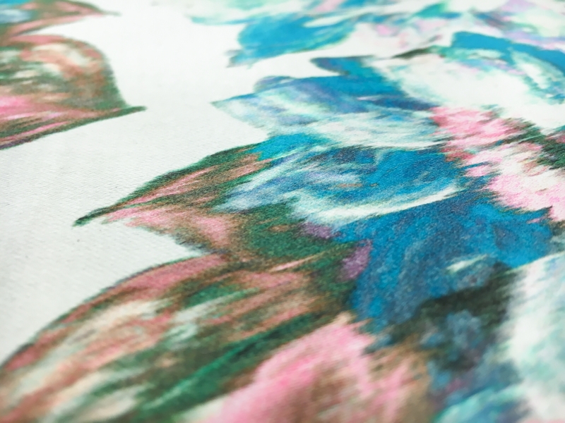 Printed Silk Jacquard Back Satin with Abstract Color Distorted Flowers2