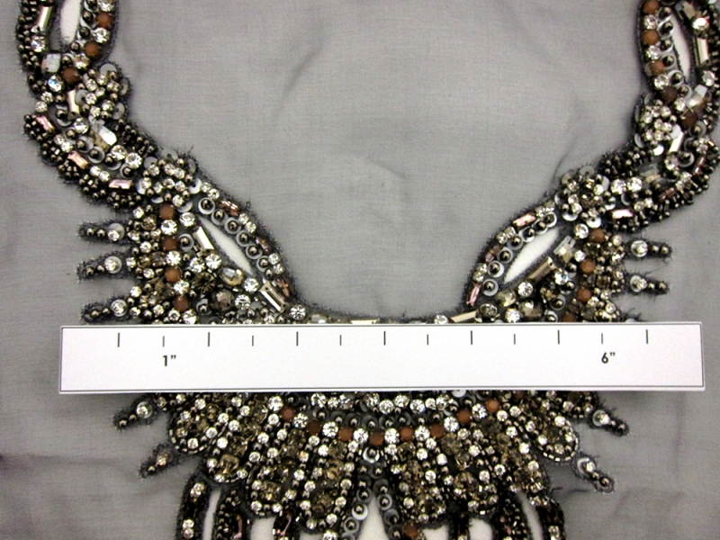 Amelia Beaded Crystal Bodice on Charcoal Silk Organza 1