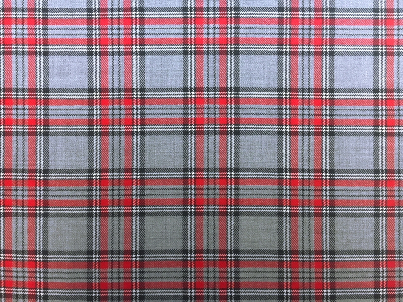 Italian Virgin Wool Tartan Plaid in Grey and Red0