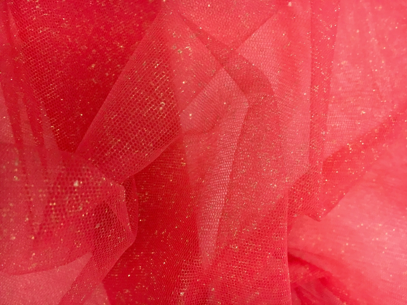 Metallic Nylon Tulle in Rosso and Gold0