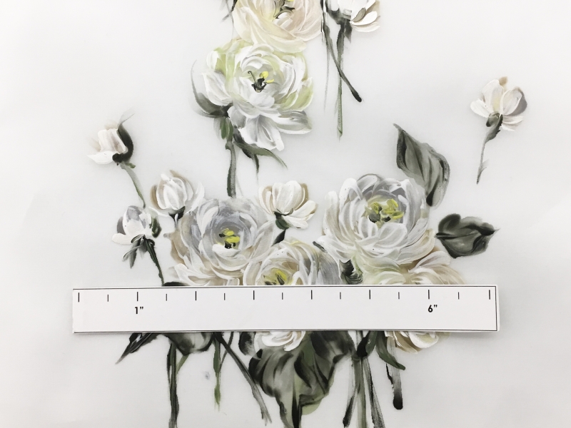 Handpainted Silk Organza with Detailed Flower Bouquets 1