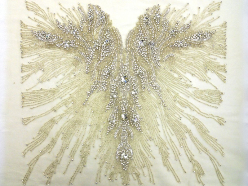 Colette Champagne Crystal Embroidered Tulle Bodice0