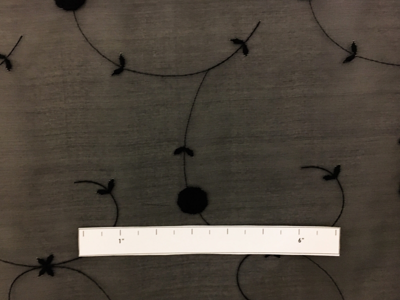 Black Silk Organza Embroidered with Small Round Flowers2