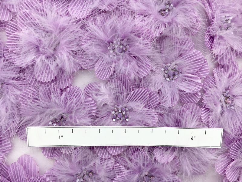 Beaded Appliqued Flowers and  Feathers on Tulle1