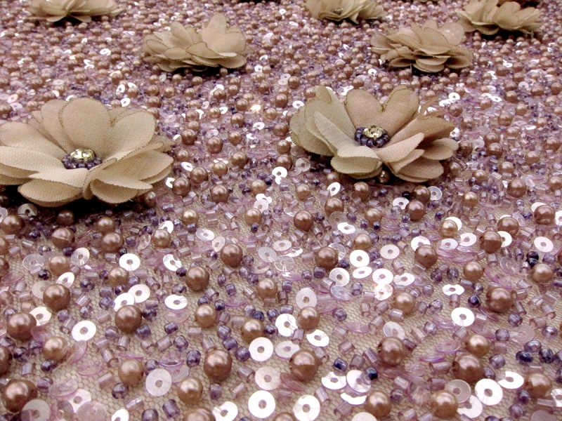 Crystal Beaded Tulle with Flower Appliqué1