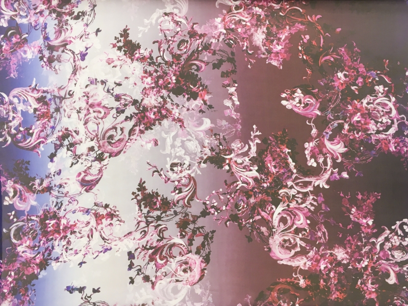 Detailed Printed Organza with Flowers and Swirls0