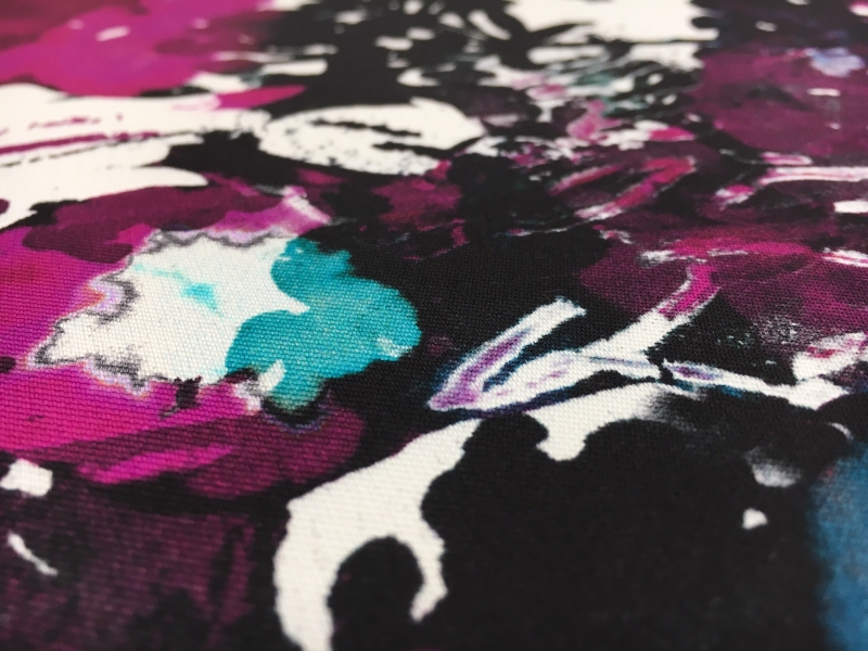 Printed Silk Mikado with Abstract Painted Flowers2