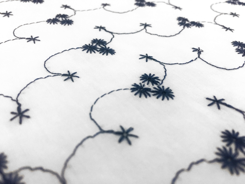 Cotton Eyelet with Embroidered Flowers in Navy2