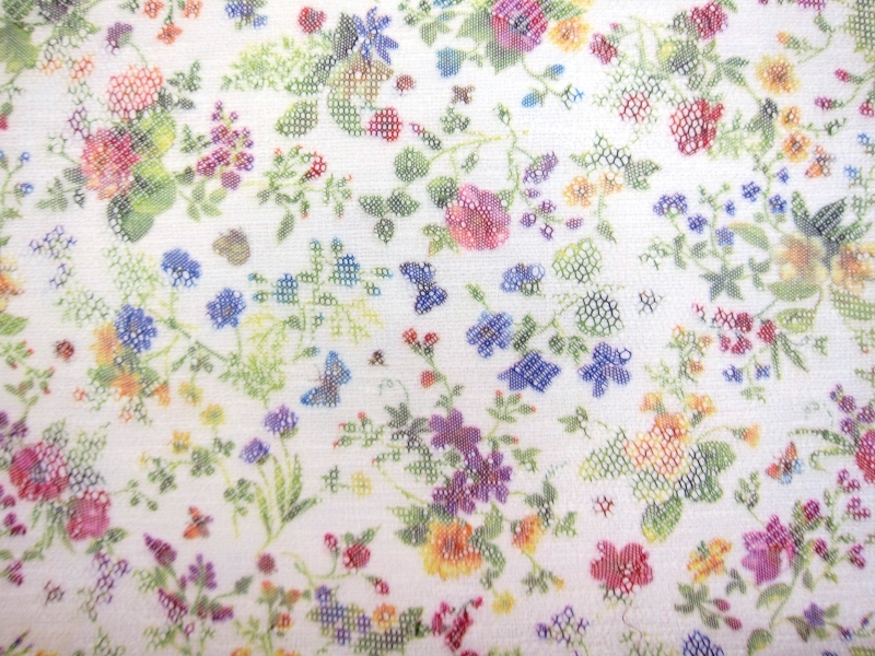 Printed Fused Net Floral Brocade0