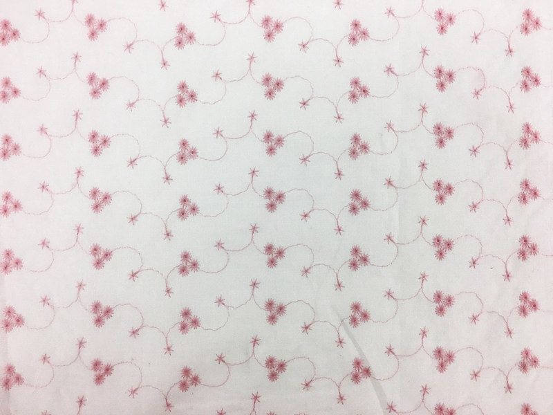 Cotton Eyelet with Embroidered Flowers in Pink0