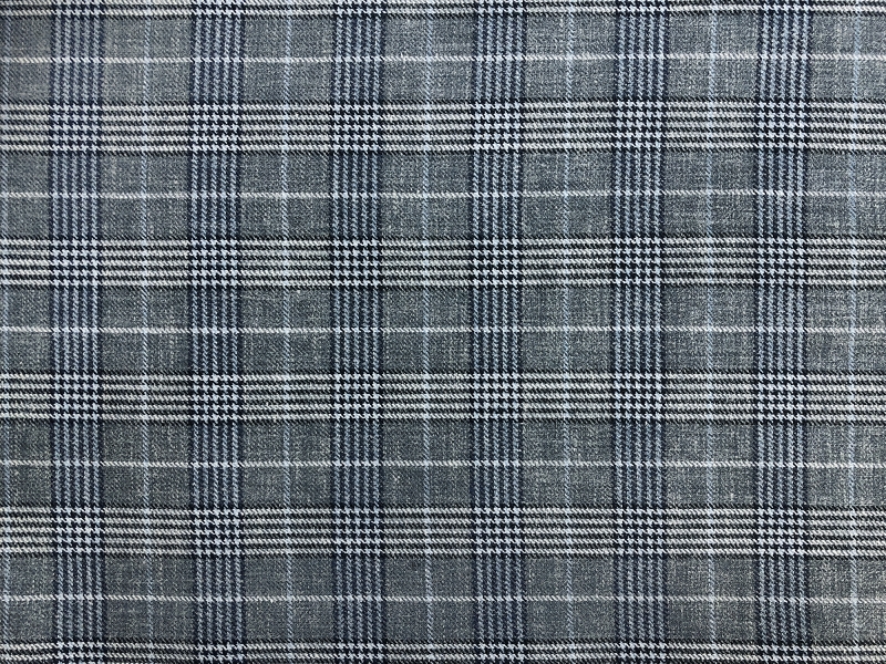 Silk Linen Wool Plaid Suiting in Grey and Blue0