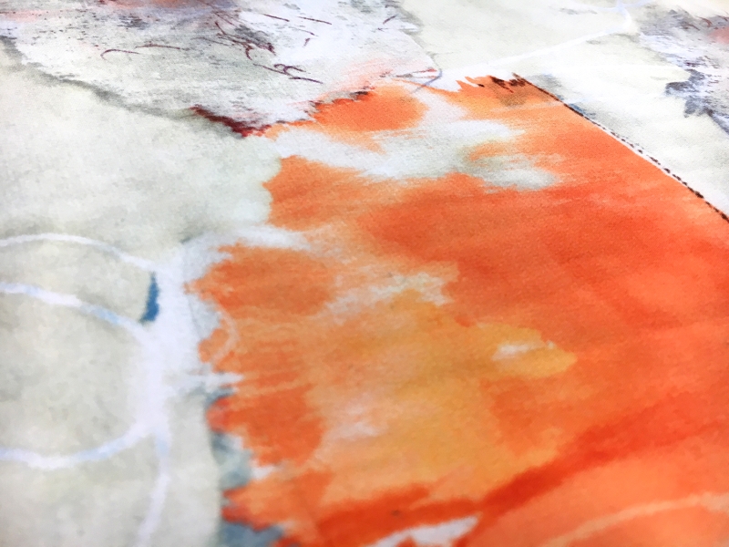 Printed Silk Crepe de Chine with Water Color Poppies2