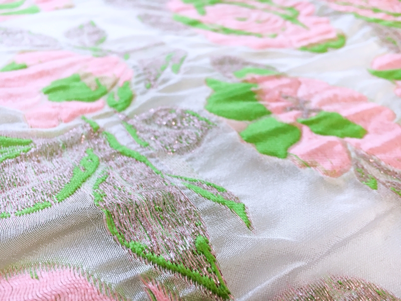 Silk Blend Metallic Fil Coupé Organza with Bright Roses2