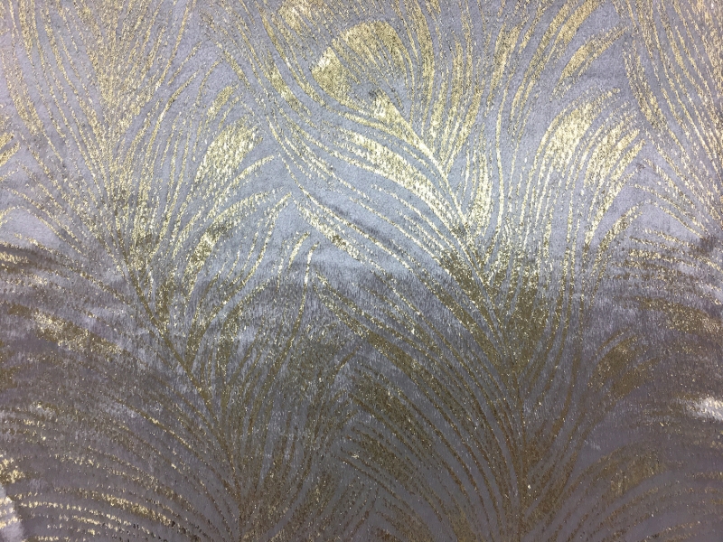 French Silk Lurex Panne Velvet With Feather Motif0