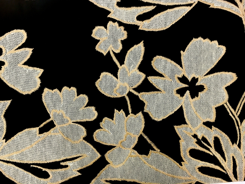 Silk Taffeta with Embroidered Flowers and Mesh0
