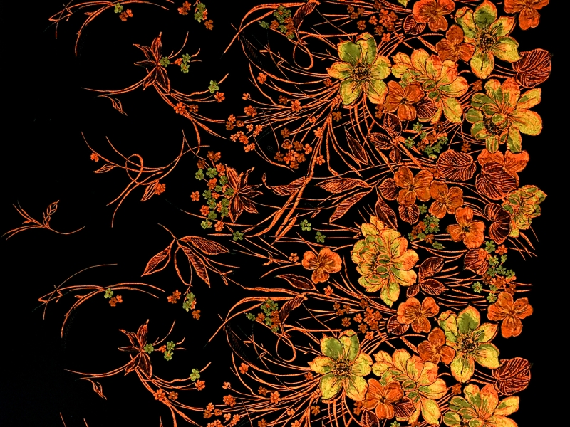 Silk Blend Metallic Cloqué Panel with Florals and Large Leaves0