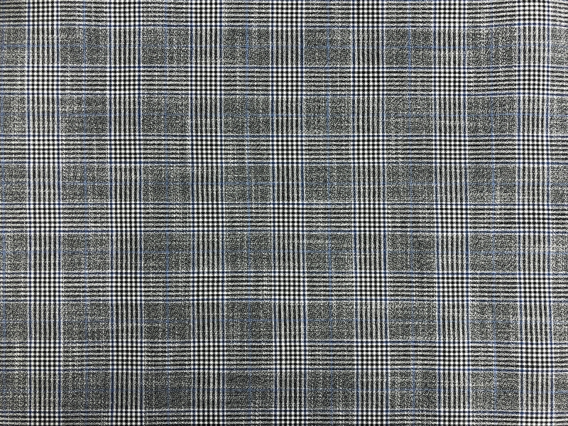 Fine Bamboo Plaid Suiting in Grey and Blue0