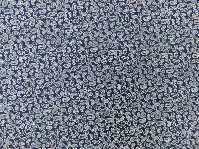 Cotton Broadcloth With Paisley Print in Navy And White0
