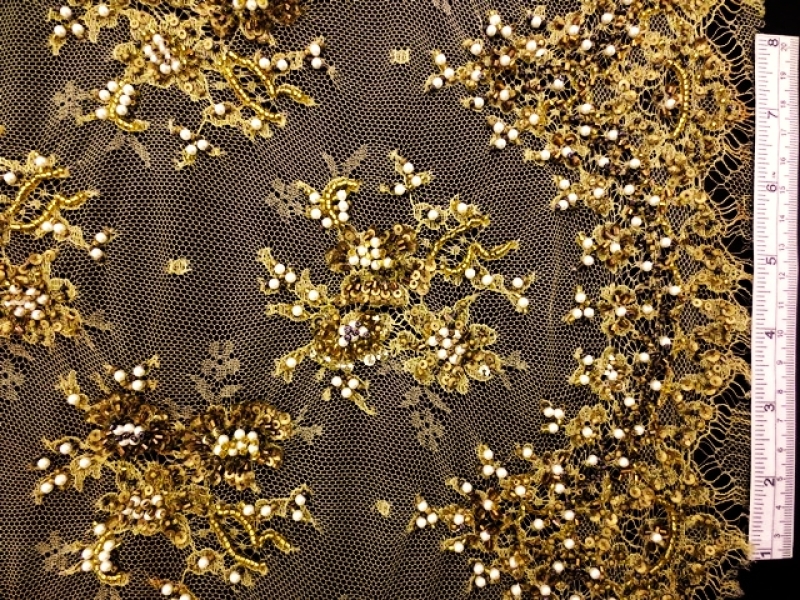 Beaded Metallic Chantilly Lace0