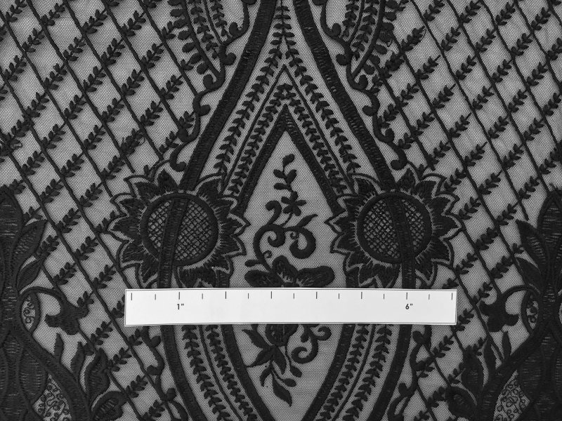 Embroidered Tulle with Victorian Ornamentations in Black1