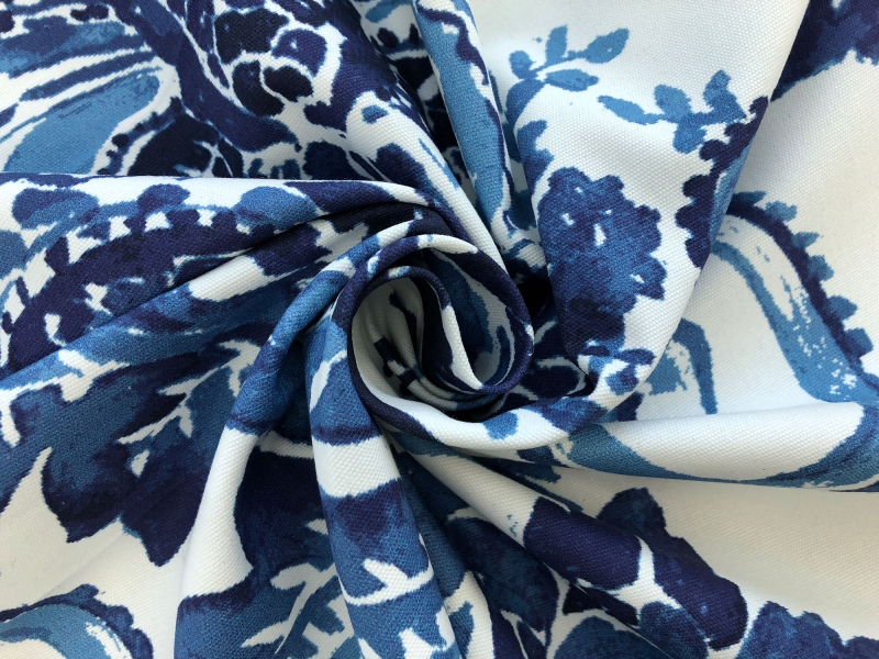 Cotton Canvas Floral Filigree Print in Indigo2