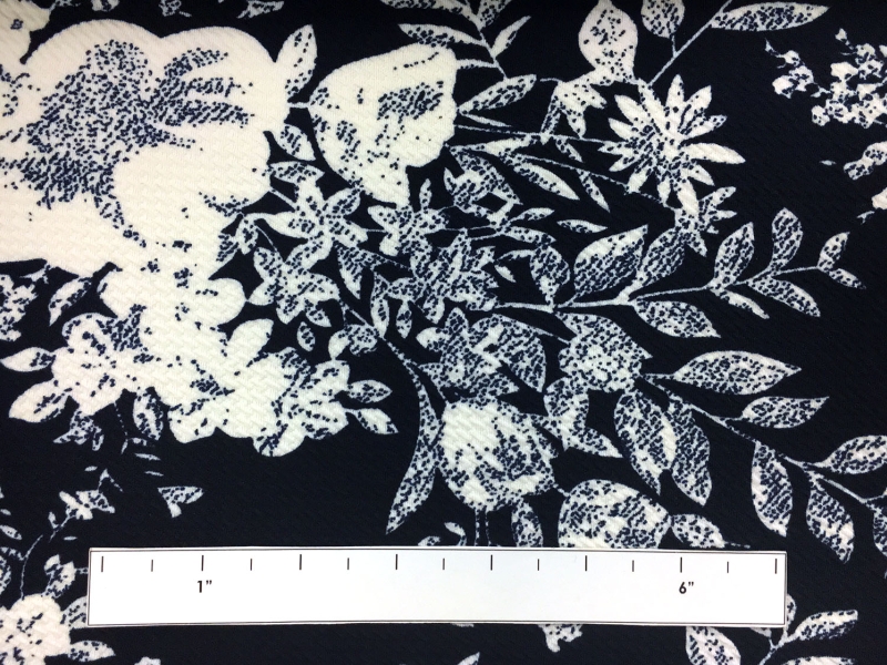 Polyester Spandex Piqué Floral Knit in Navy and Ecru1