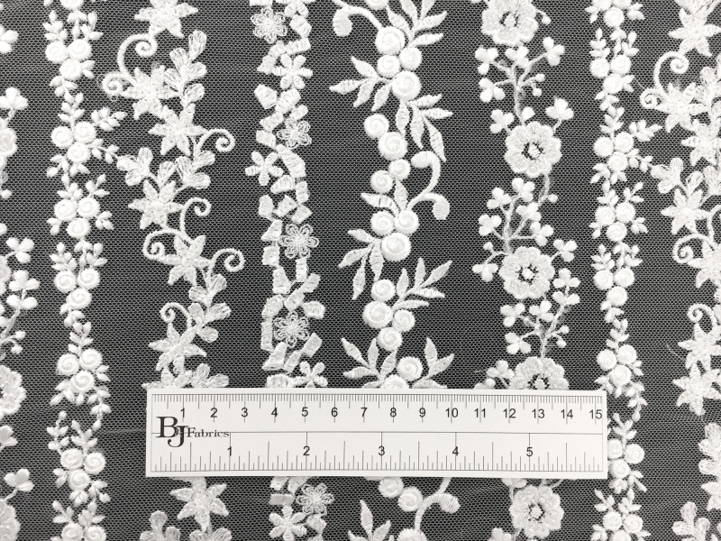 Beaded and Embroidered Tulle with Rows of Detailed Florals in White1