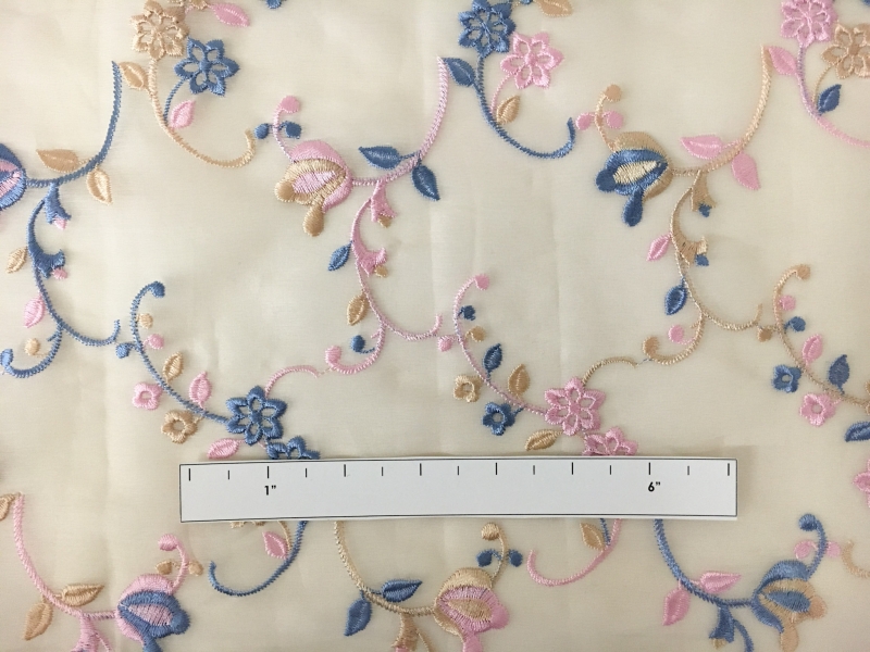 Silk Organza with Colorful Floral Embroidery 1