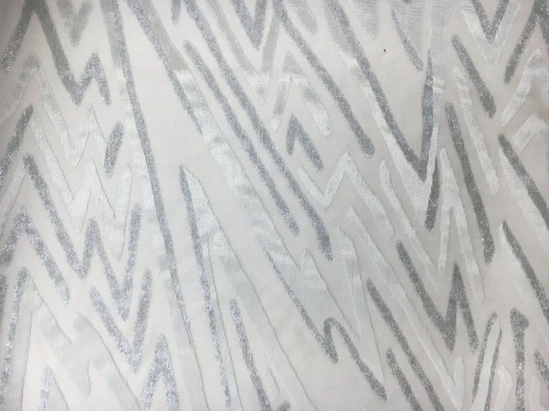 Gray Silk and Lurex Burnout Velvet with Zig Zags0