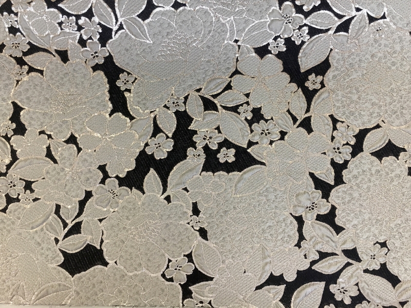 Silk Blend Metallic Cloqué Brocade with Floral Motifs0