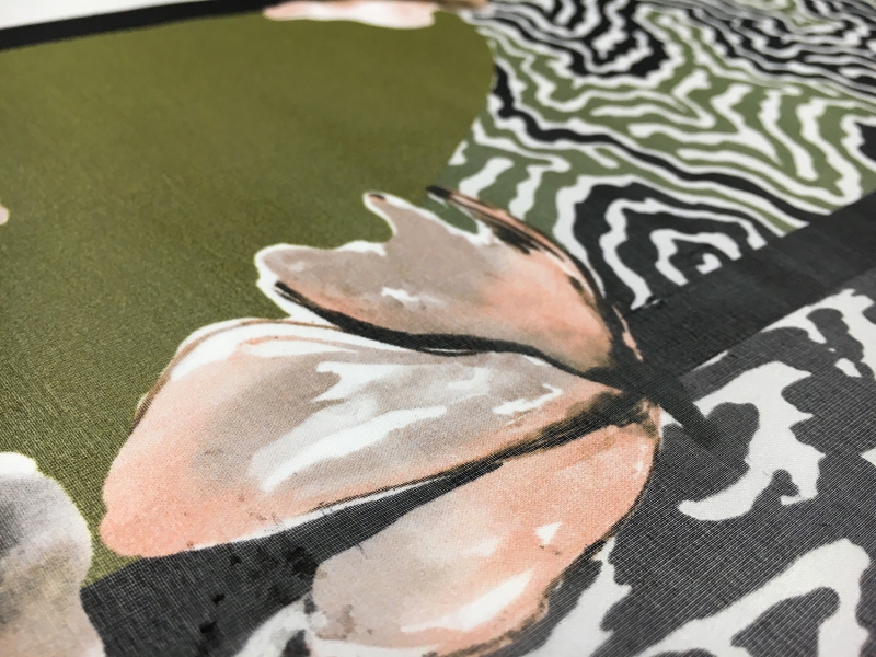 Printed Silk Chiffon with Butterflies and Abstract Geometric Patterns3