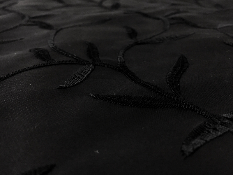 Silk Satin Organza Embroidered with Vines and Leaves0