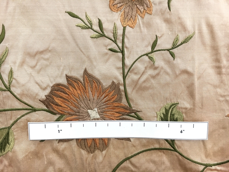 Iridescent Embroidered Silk Shantung with Flowers on Vines1
