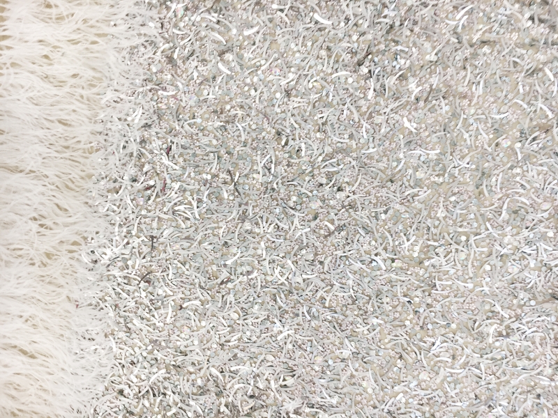 Novelty Sequined Tulle with Ostrich Feather Border0