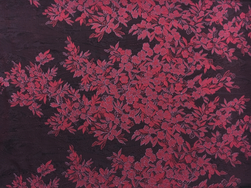 Silk Blend Metallic Cloqué Panel with Large Florals and Abstract Swirls0