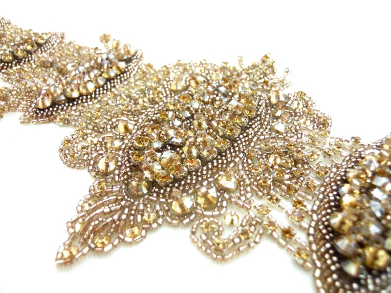 Esther Champagne Crystal Beaded Tulle Belt2