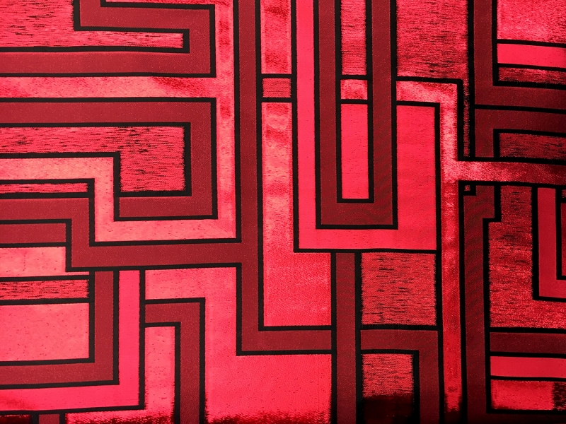 Metallic Geometric Jacquard Brocade in Red0