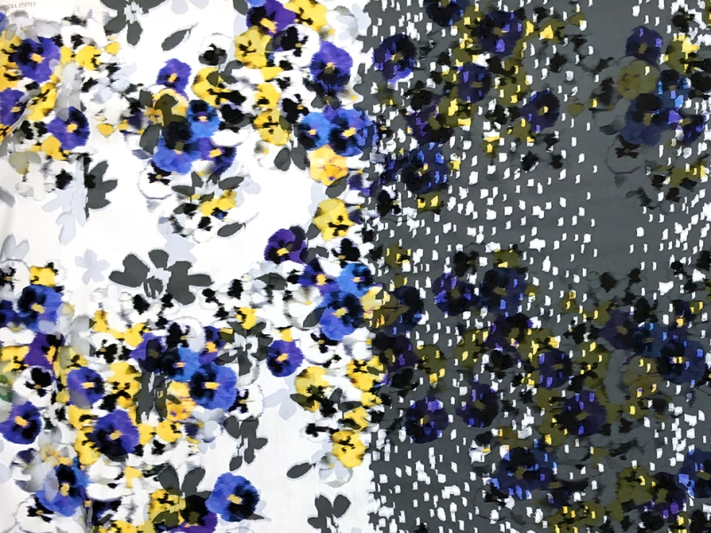 Cotton and Silk Blend Burnout Organza Panel with Pansies0