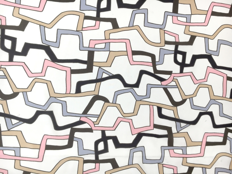 Printed Silk Crepe de Chine with Geometric Chains0