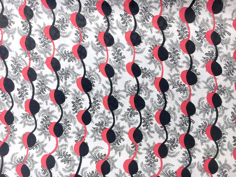 Printed Silk Jacquard with Geometric and Leaf Motifs0