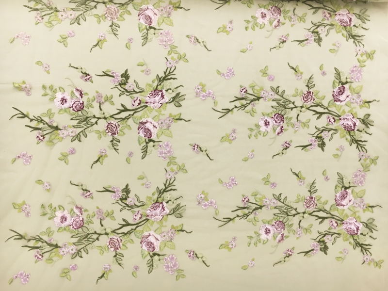 Metallic Embroidered Tulle with Climbing Vines and Roses0