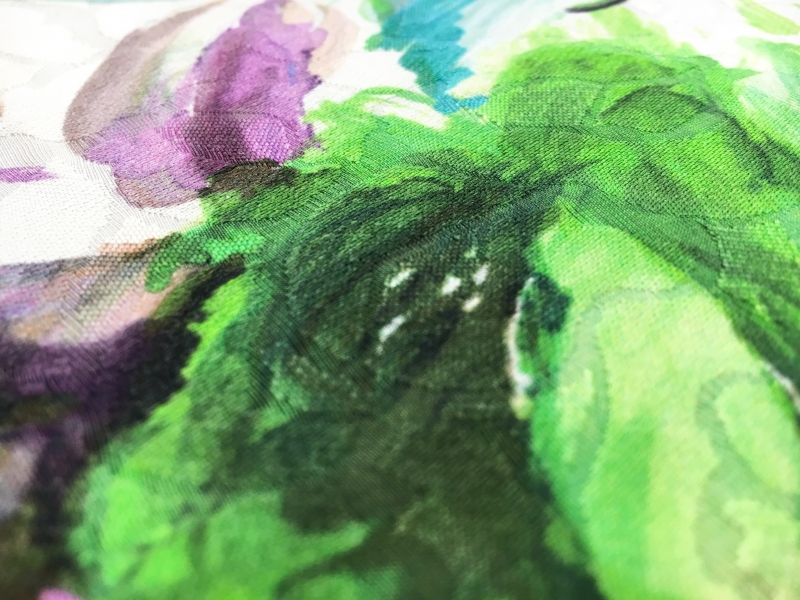 Silk and Cotton Blend Jacquard with Abstract Watercolor Lime Green Roses 2