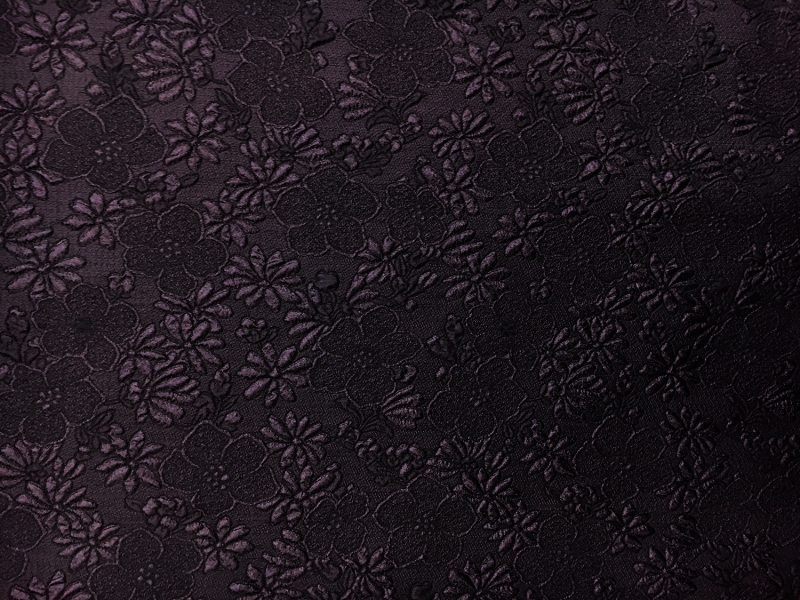 Metallic Organza Cloqué with Hibiscus and Daisies in Dark Eggplant0