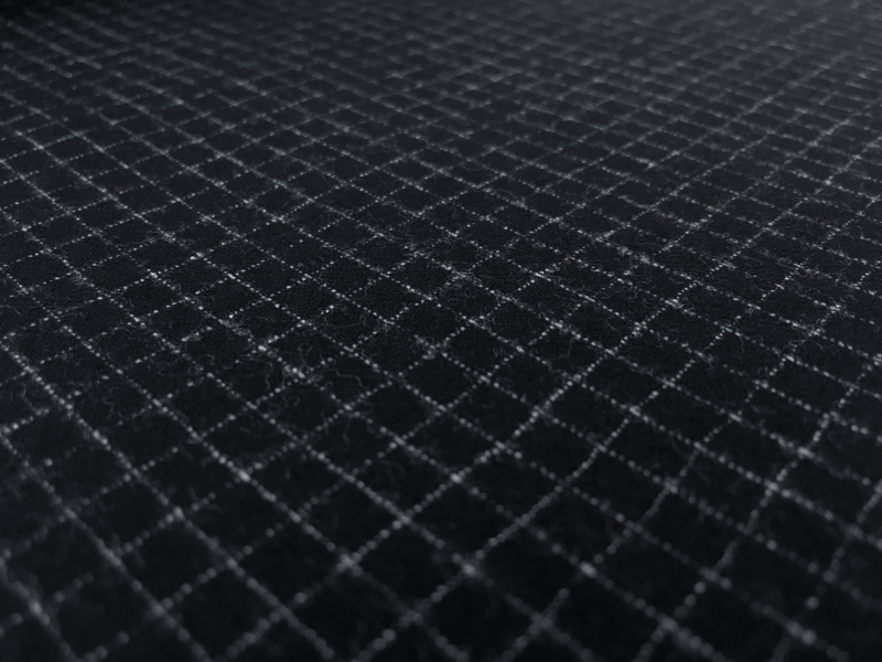 Italian Virgin Wool and Lycra Flannel Grid in Dark Navy2